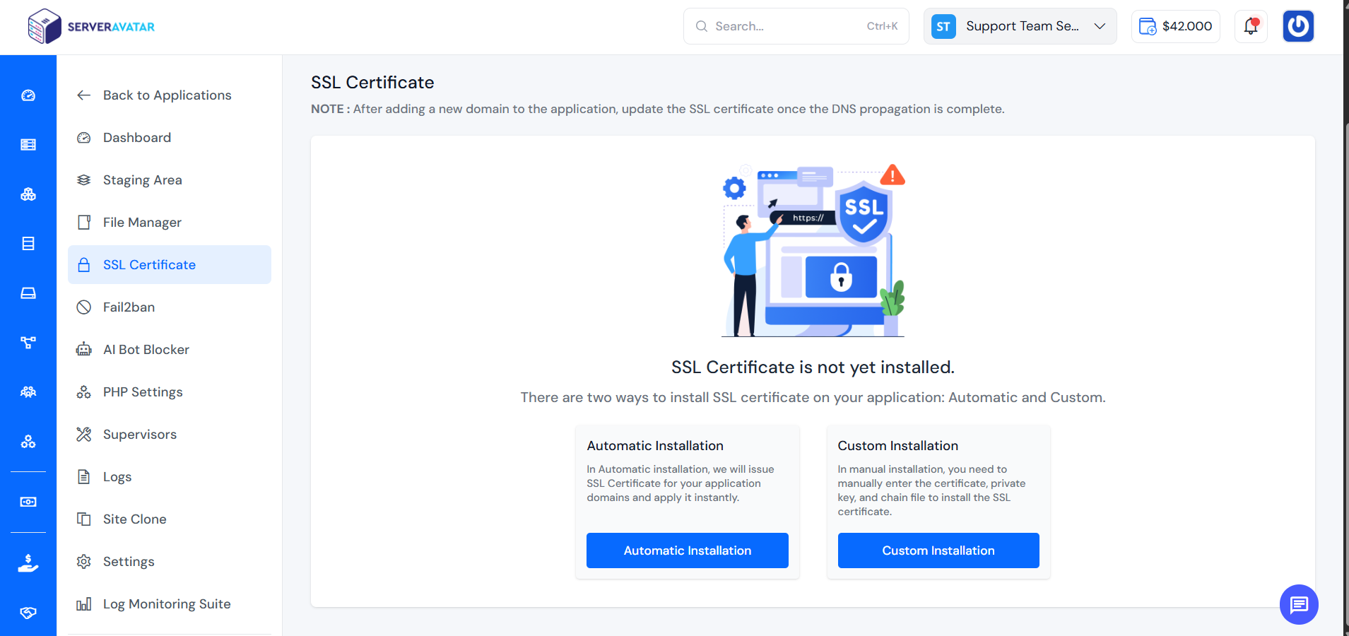 ServerAvatar Dashborad  Ssl For Web